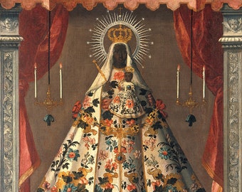 La Vierge à l’Enfant de Guadalupe, Madone noire peinture mexicaine 1745. Gravure d’affiches d’art de décor mural