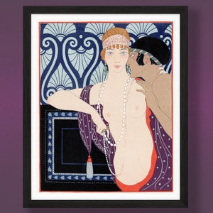 Les Trois Beautes de Mnasidika, from Les chansons de Bilitis. Illustration by George Barbier 1922. Vintage Wall Decor Print