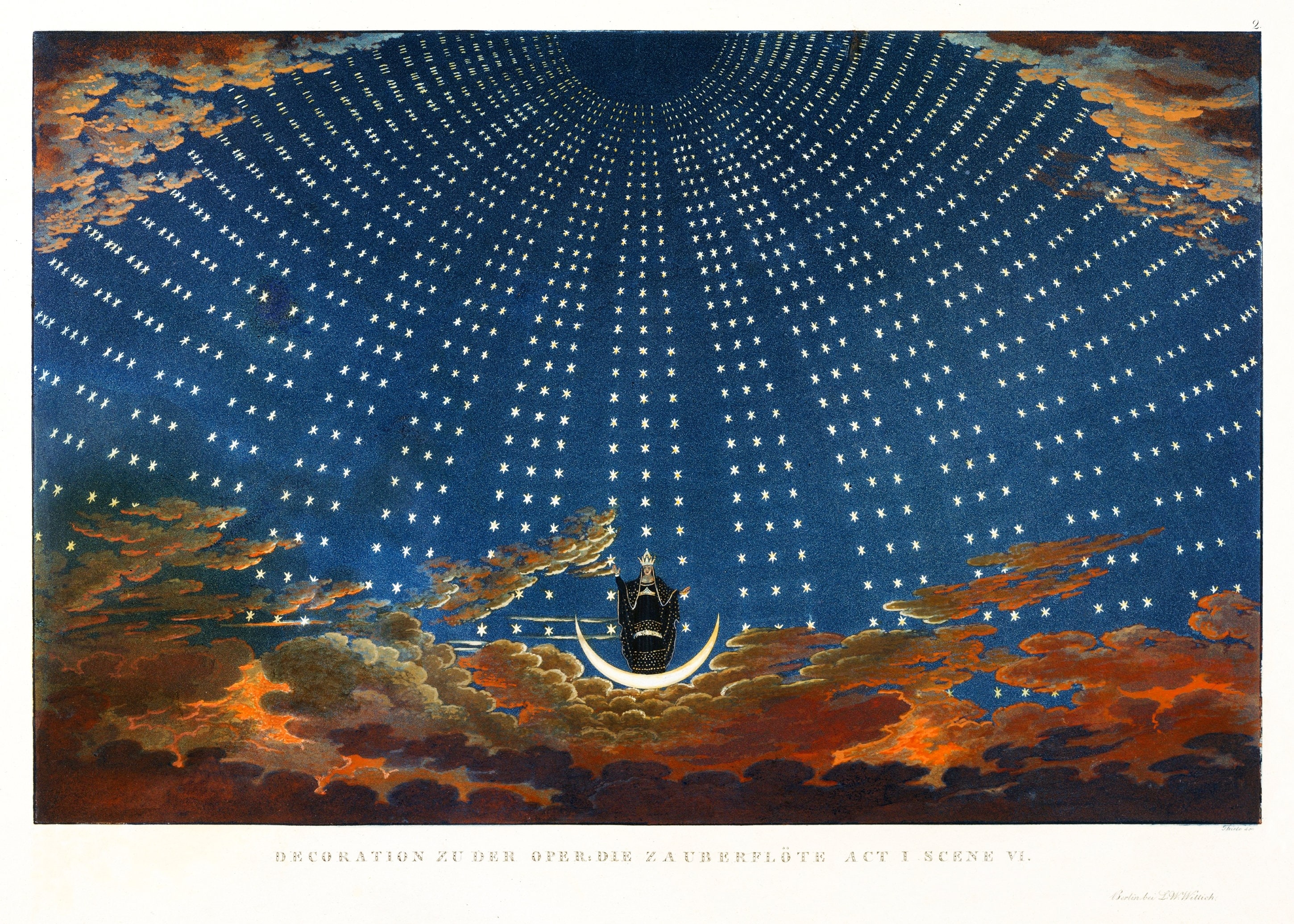 シンケルによる「魔笛、夜の女王の宮殿の星の間」のデザイン
