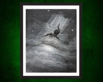 Gustave Dore, The Fall of Satan. Illustration from John Milton's Paradise Lost. Vintage Home Decor Print