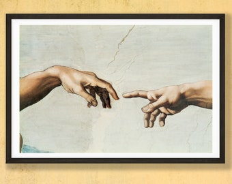 Michelangelo Hands of God and Adam, Detail from The Creation of Adam from the Sistine Chapel. Fine Art Poster Print