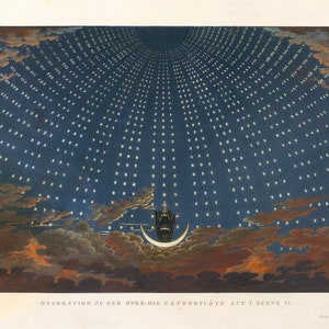Design for The Magic Flute, The Hall of Stars in the Palace of the Queen of the Night by Schinkel. Vintage Home Wall Decor Print