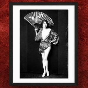 Jean Ackerman con fan, Ziegfeld Follies Girl, Vintage Home Decor Print 8&quot; por 10&quot;