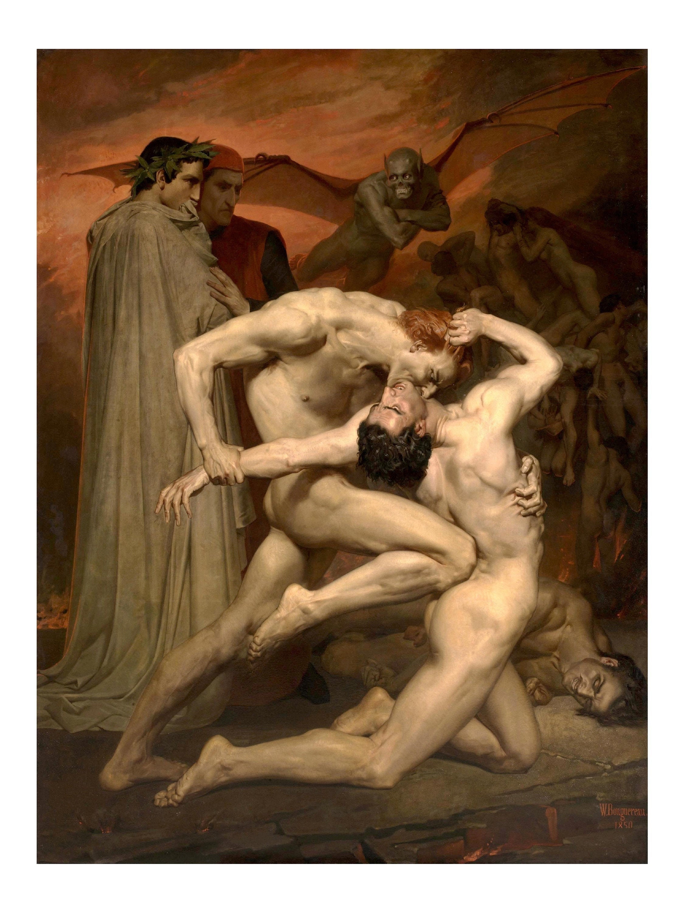 Dante and Virgil by William Bouguereau 1850.  Dark Academia Wall Decor Art Poster Print