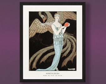 Evening dress by de Beer, fashion illustration by George Barbier 1922. Vintage Wall Decor Print