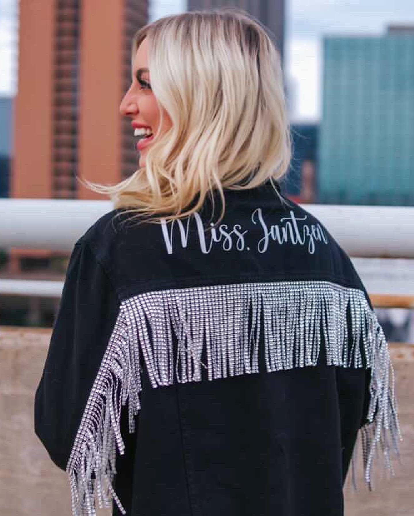 Rhinestone Fringe Black Denim Jacket | Etsy