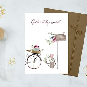 Geburtstagskarte  "Geburtstagspost" / Moderne Glückwunschkarte / Aquarell-Design
