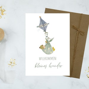 Karte zur Geburt "Willkommen kleines Wunder" in puderblau / Geburtskarte / Kinderkarte / Karte Babyshower