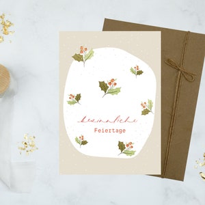 Weihnachtskarte "Besinnliche Feiertage" / Weihnachtskarten mit Umschlag / modernes Aquarell-Design
