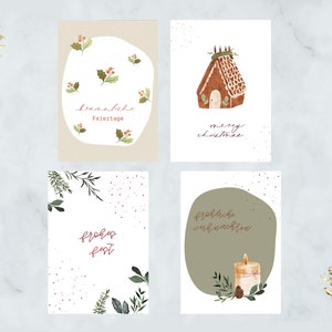 Weihnachtskartenset "Weihnachten" / Weihnachtskarten mit Umschlag / modernes Aquarell-Design