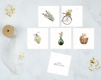 Mini card set Christmas / Christmas tags paper / gift tags modern watercolor design