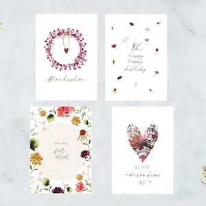 4er Kartenset "Blumenliebe" - modernes Aquarell-Design