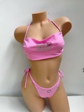 Swimwear kitty rhinestones thong set
