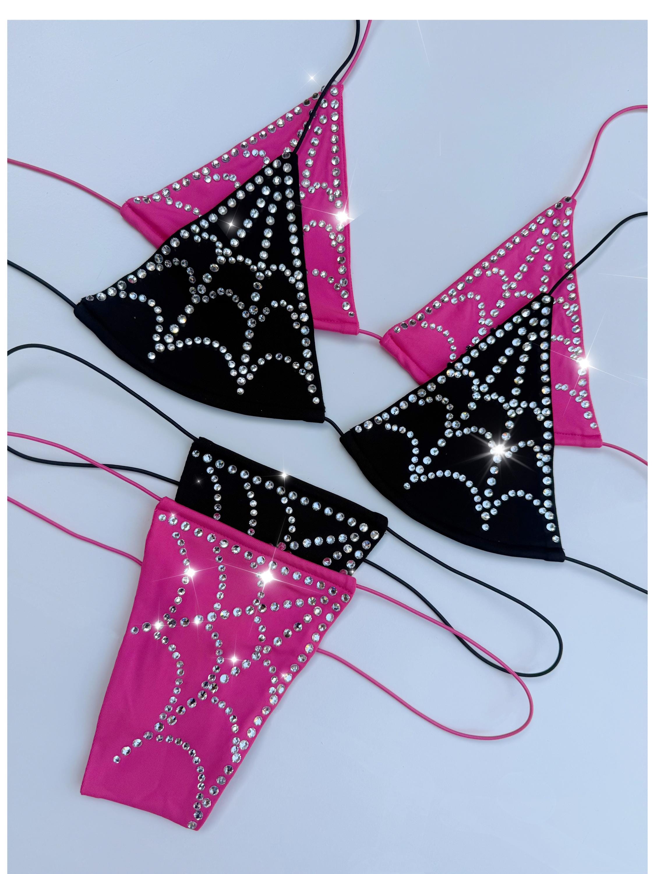 Rhinestones spider web microkini set, exotic dancewear.