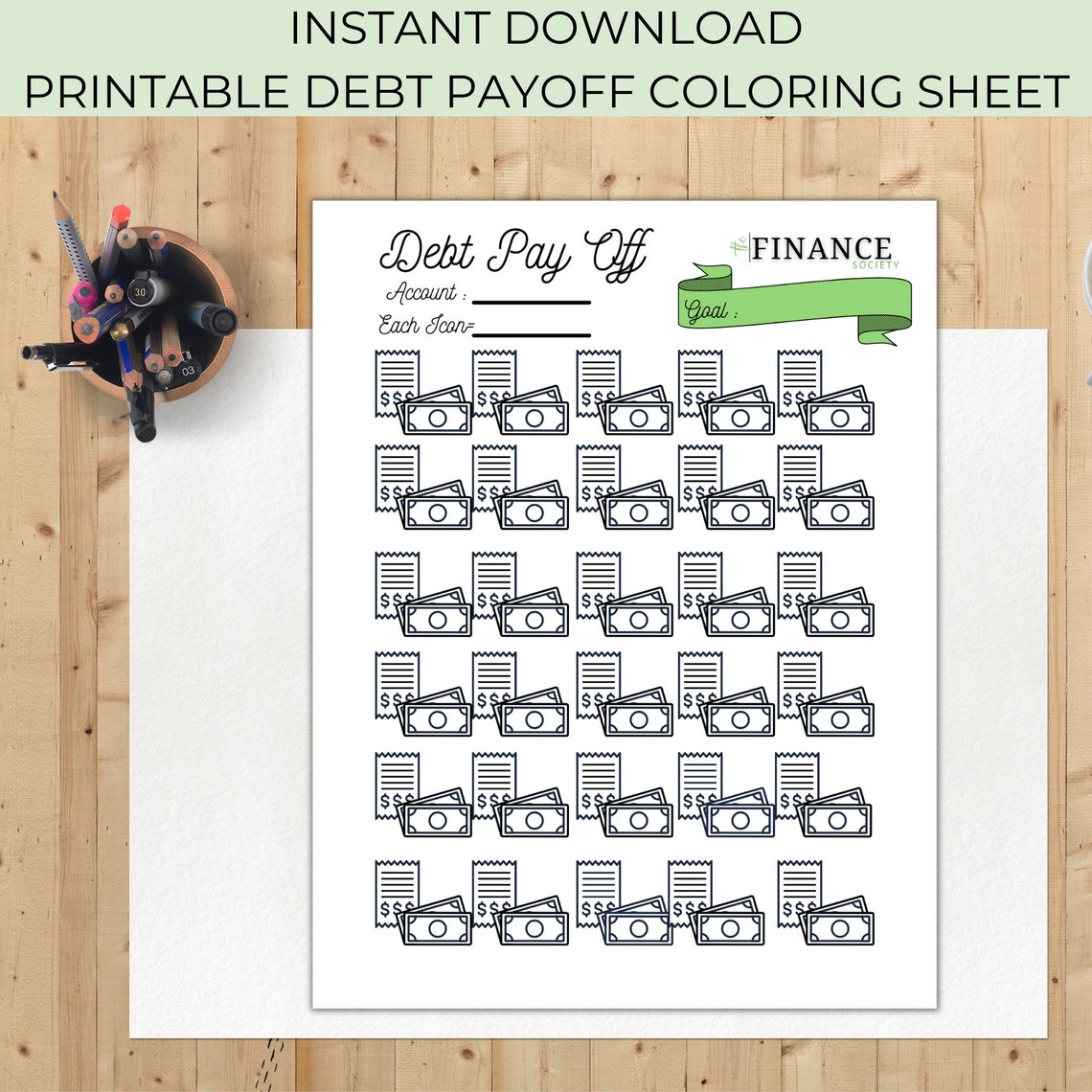 Debt Payoff Coloring Sheet Printable Coloring Sheet Debt Free Challenge