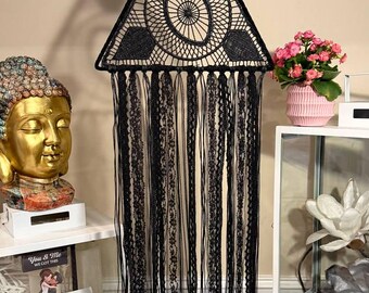 Black Lace Evil Eye Dreamcatcher: Triangle Boho Wall Art Decoration