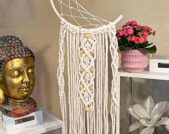 LED Crescent Moon Macrame Dreamcatcher with Owl – Nursery Wall Hanging
