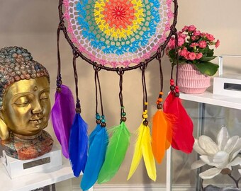 Rainbow Feather Dream Catcher Dreamcatcher Chakra Unique Wall Art PRIDE Gay Lesbian Decor Girl Boy Unisex Nursery Zen Boho Charity