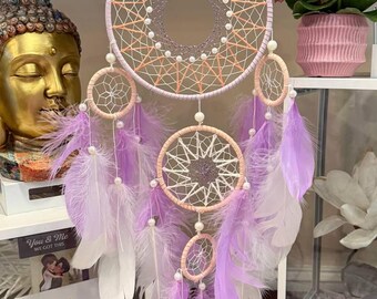 Handmade Lavender Feather Dreamcatcher Wall Art – Boho Nursery Decor (Large)