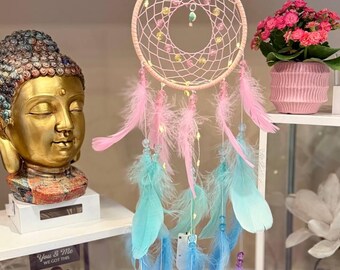 Large Feather Dreamcatcher, Pink Mint Lavender Blue Nursery Wall Hanging Decor