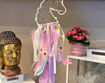 Small Unicorn Dream Catcher Lace Feather Dreamcatcher Unique Wall Art Gift Room Purple Pink Lavender Teal Mint Girl Girls Nursery