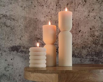Hand-poured ribbed candles - soy wax - minimalist, vegan, eco-friendly. Decorative gift idea, home decor.