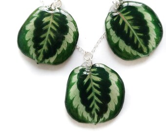 Mini Calathea Medallion leaf dangle stud earring and necklace set