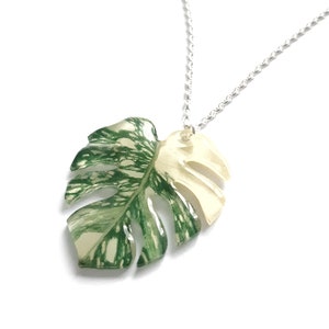 Variegated Monstera Thai Constellation leaf mismatched pendant necklace gold or silver chain