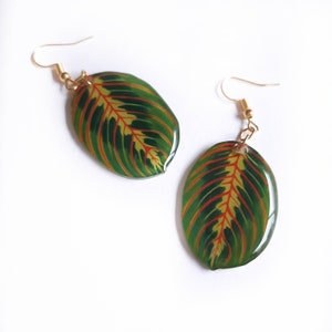 Maranta leuconeura leaf handpainted houseplant dangle earrings