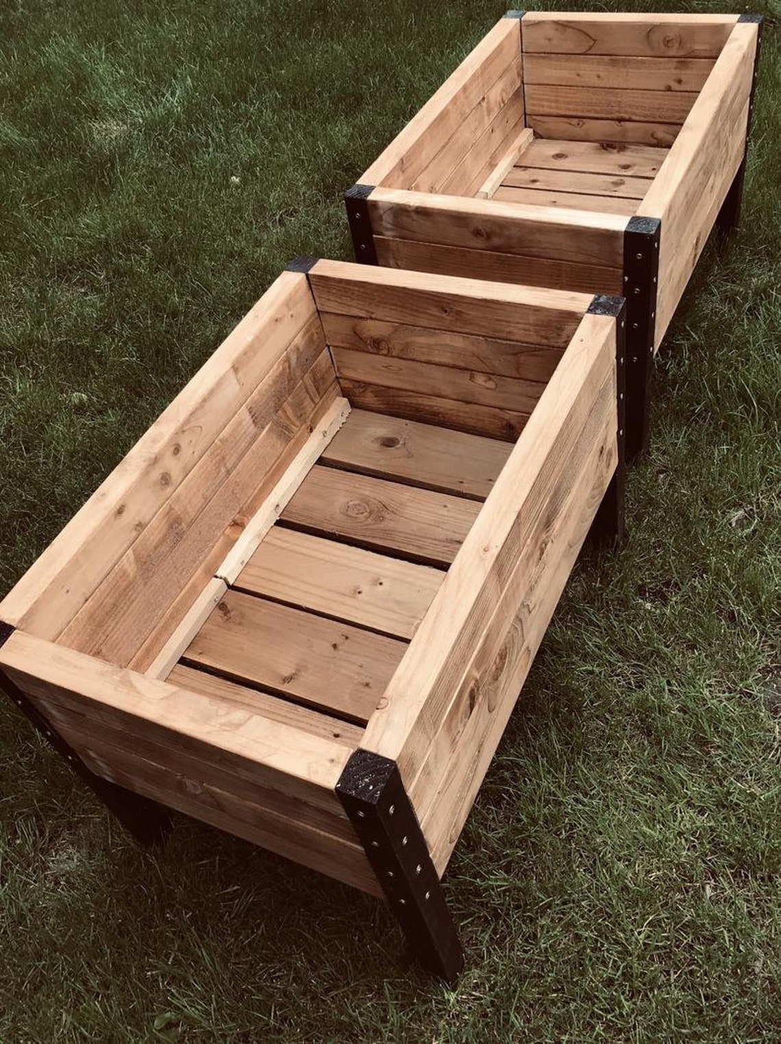 Large Handmade wooden flower box brown and black garden Etsy