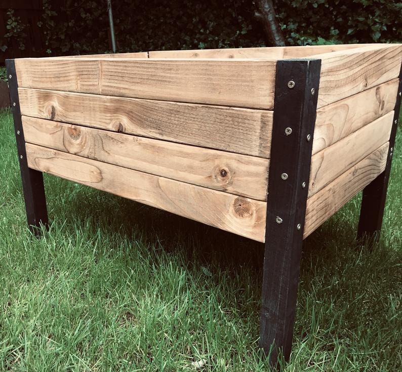 Large Handmade wooden flower box brown and black garden Etsy