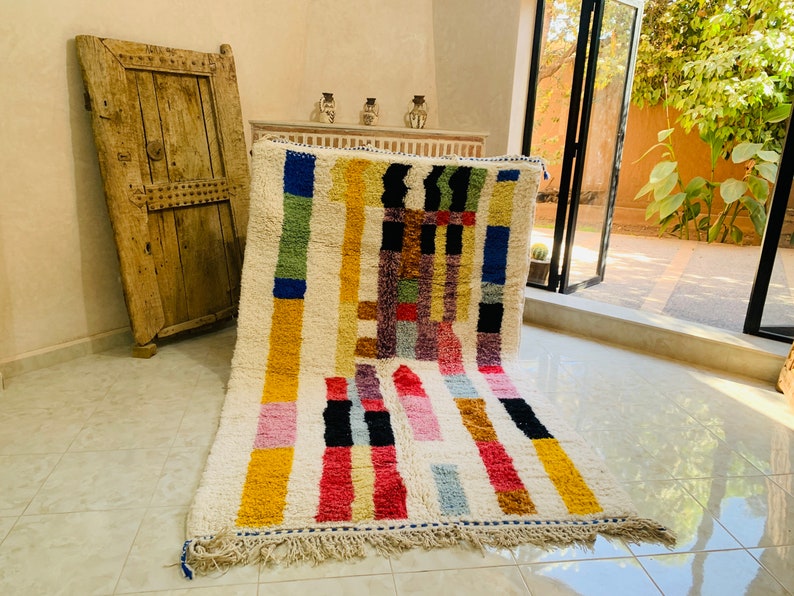 Custom Made Colorful Beni Ourain Area Rug, handmade rug, Genuine lamb wool, Wool rug, rug, hand knotted rug zdjęcie 3