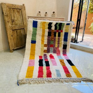 Custom Made Colorful Beni Ourain Area Rug, handmade rug, Genuine lamb wool, Wool rug, rug, hand knotted rug zdjęcie 8