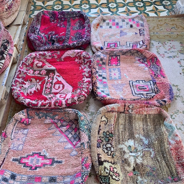 Moroccan Kilim Pouf, Floor Pouf, Vintage Moroccan Ottoman, Beni Ourain Square Pouf, Yoga Meditation Cushion, Outdoor Red Kilim Pillows
