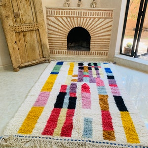 Custom Made Colorful Beni Ourain Area Rug, handmade rug, Genuine lamb wool, Wool rug, rug, hand knotted rug zdjęcie 6