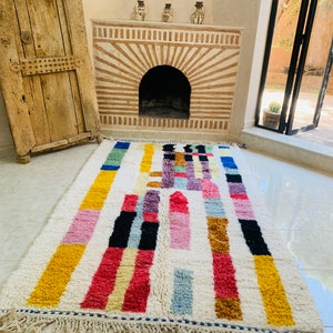 Custom Made Colorful Beni Ourain Area Rug, handmade rug, Genuine lamb wool, Wool rug, rug, hand knotted rug zdjęcie 9