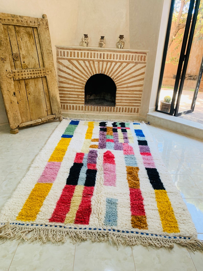 Custom Made Colorful Beni Ourain Area Rug, handmade rug, Genuine lamb wool, Wool rug, rug, hand knotted rug zdjęcie 9