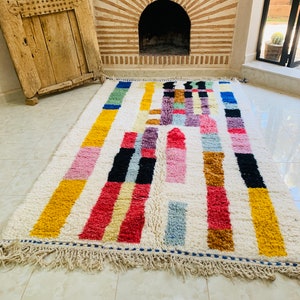 Custom Made Colorful Beni Ourain Area Rug, handmade rug, Genuine lamb wool, Wool rug, rug, hand knotted rug zdjęcie 1