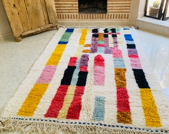 Custom Made Colorful Beni Ourain Area Rug, handmade rug, Genuine lamb wool, Wool rug, rug, hand knotted rug