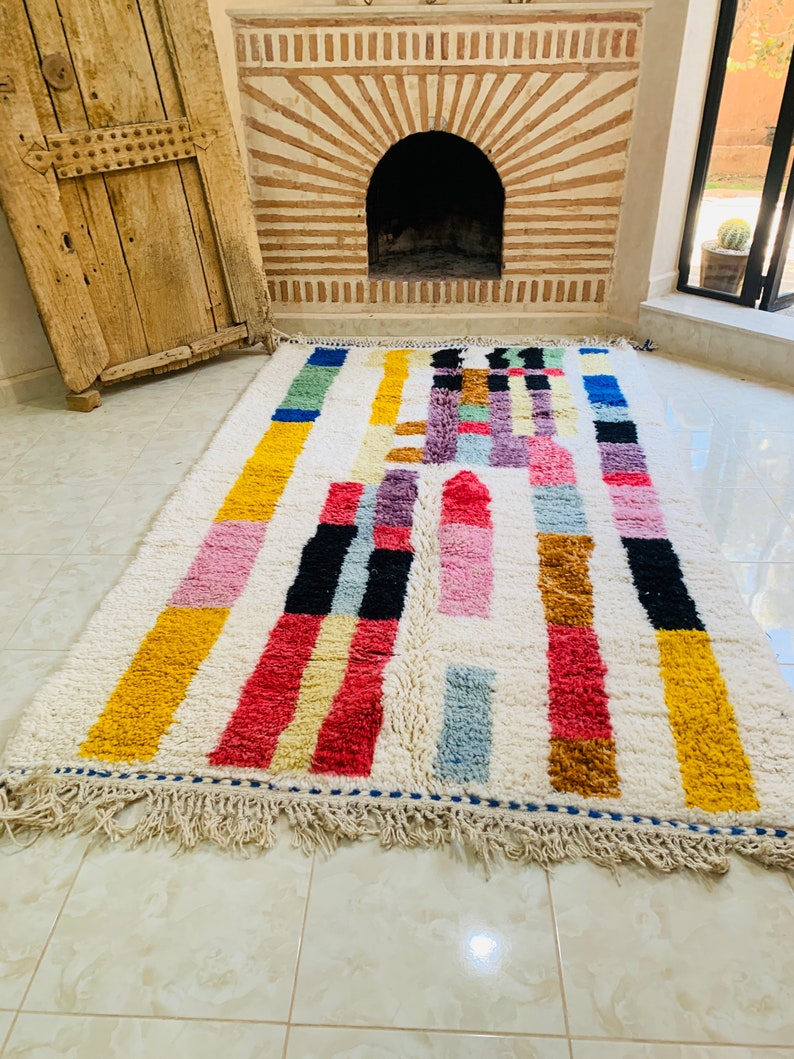 Custom Made Colorful Beni Ourain Area Rug, handmade rug, Genuine lamb wool, Wool rug, rug, hand knotted rug zdjęcie 1