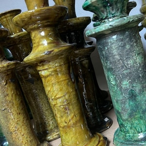 green tamegroute pottery, moroccan handmade bougeoir, moroccan ceramic candleholder, tamegroute candleholder, ceramic candlestick