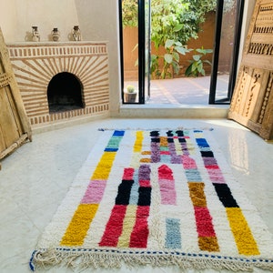 Custom Made Colorful Beni Ourain Area Rug, handmade rug, Genuine lamb wool, Wool rug, rug, hand knotted rug zdjęcie 4