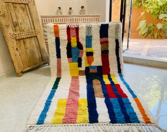 Custom Made Colorful Beni Ourain Area Rug, handmade rug, Genuine lamb wool, Wool rug, rug, hand knotted rug