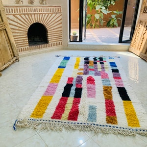 Custom Made Colorful Beni Ourain Area Rug, handmade rug, Genuine lamb wool, Wool rug, rug, hand knotted rug zdjęcie 2