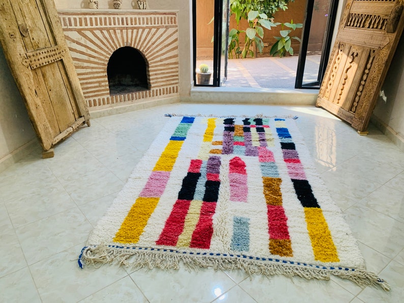 Custom Made Colorful Beni Ourain Area Rug, handmade rug, Genuine lamb wool, Wool rug, rug, hand knotted rug zdjęcie 2