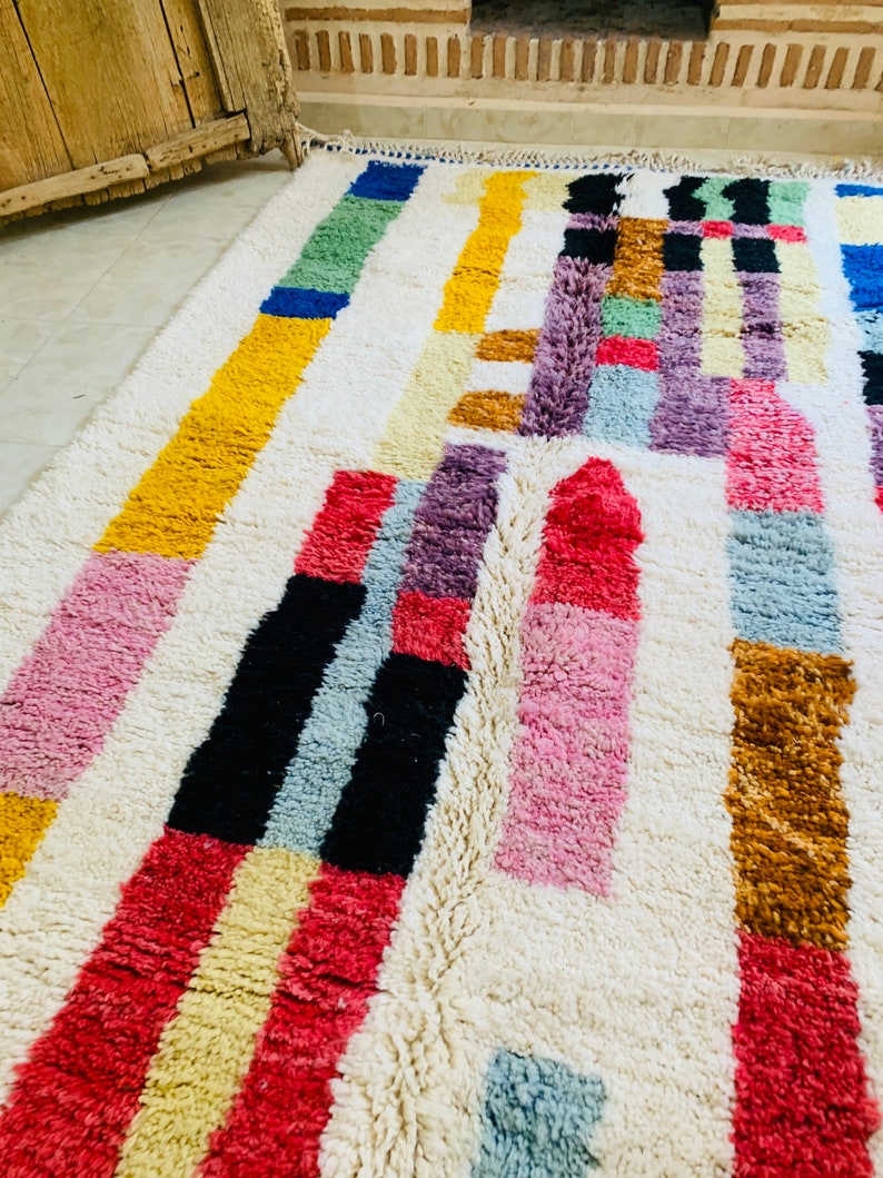 Custom Made Colorful Beni Ourain Area Rug, handmade rug, Genuine lamb wool, Wool rug, rug, hand knotted rug zdjęcie 7