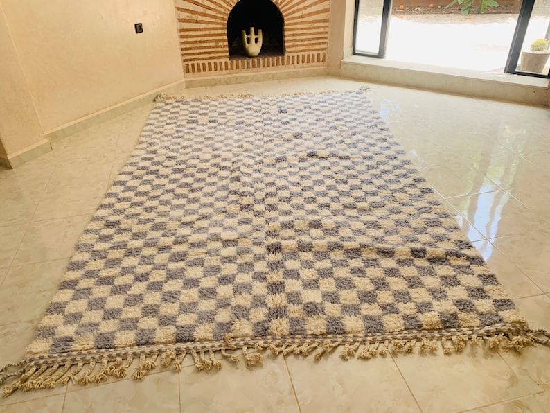 grey checkered rug checkerboard rug checkered area rug checkered rug checker rug moroccan rug zdjęcie 3