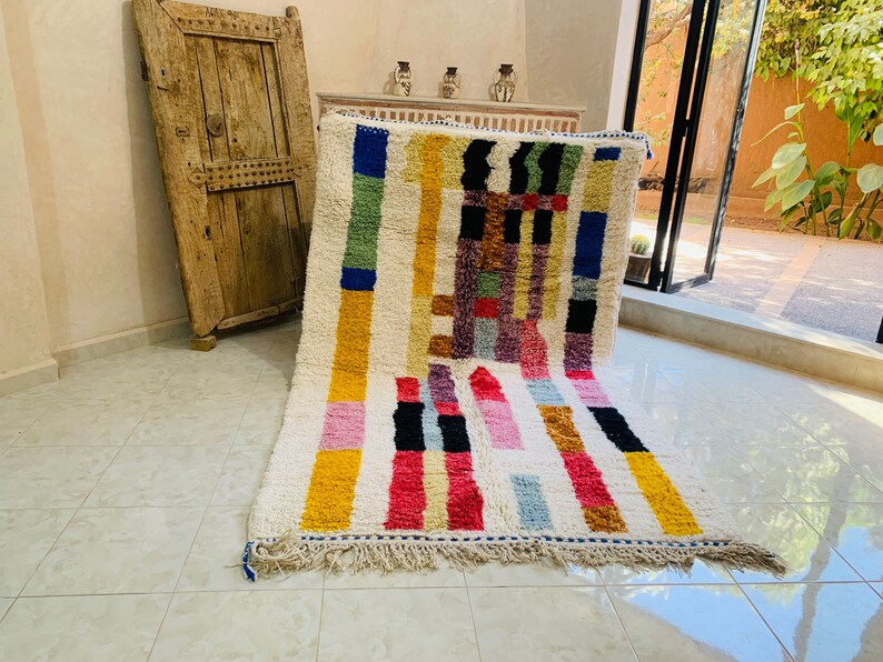 Custom Made Colorful Beni Ourain Area Rug, handmade rug, Genuine lamb wool, Wool rug, rug, hand knotted rug zdjęcie 10