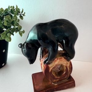 Vintage Pottery Bear Figurine, Konakovo USSR, Mid Century