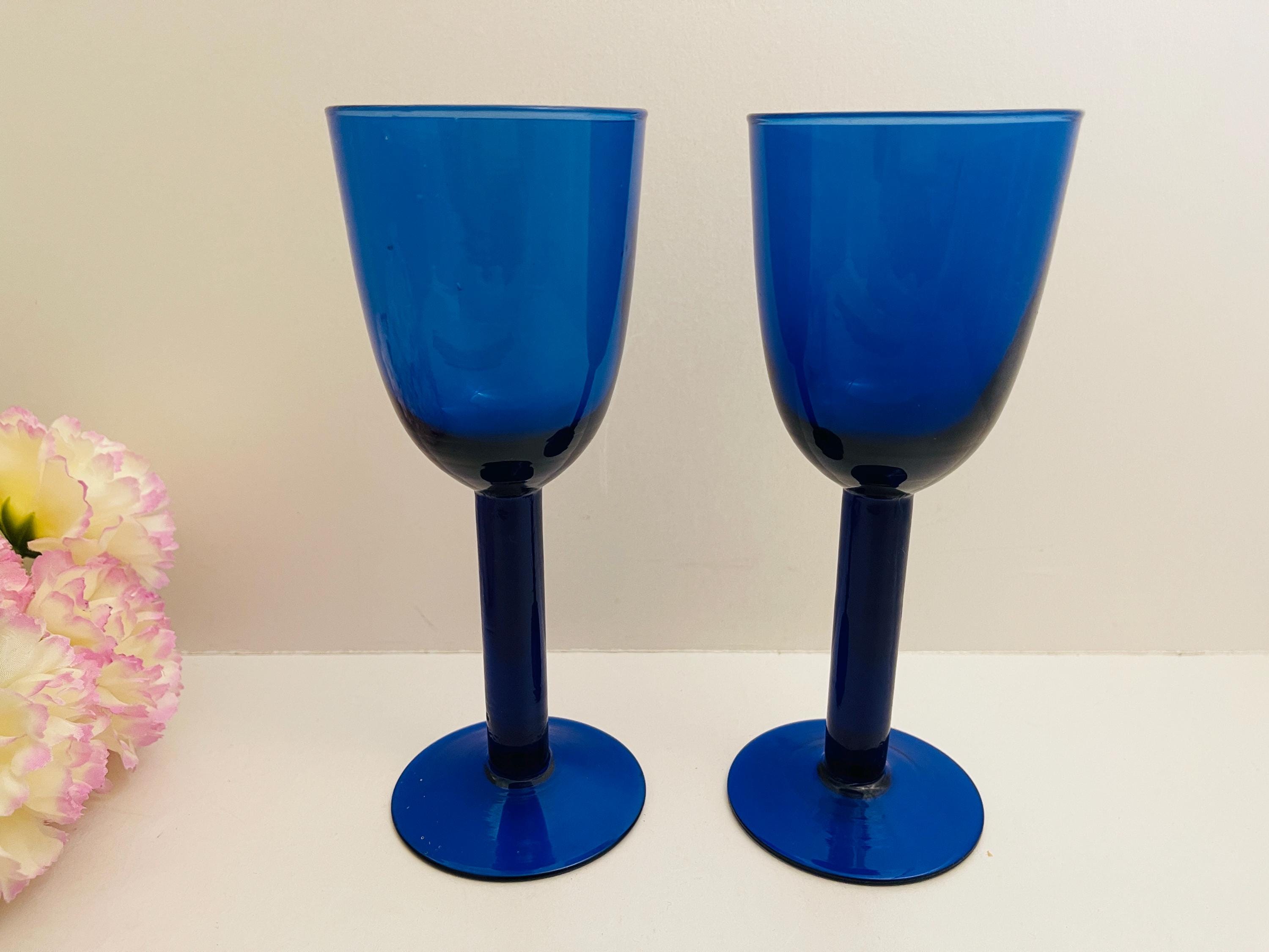 コバルトブルー カットガラス ワイングラス 4個セット Cobalt blue wine glass - Etsy 日本